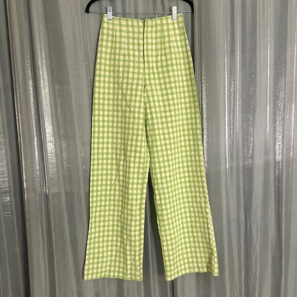 plaid high waisted wide leg mint pants - Picture 1 of 9